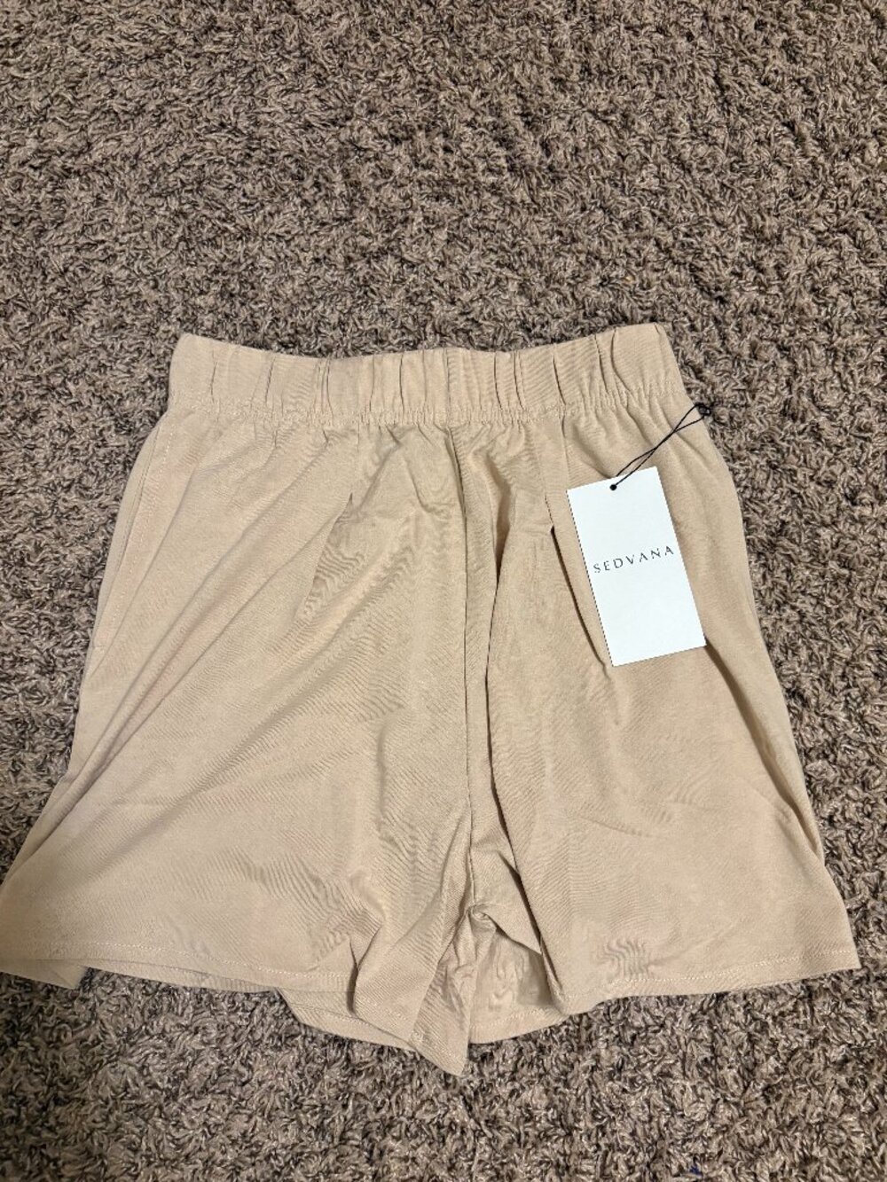 Sedvana Lounge Shorts Small Tan Beige Cotton Modal NWOT NEW Elastic Waist Pocket